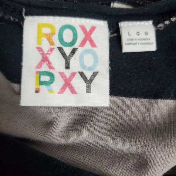 Roxy Taupe & Charcoal Gray Striped Long Sleeve Boatneck Top – Size L - Picture 5 of 6